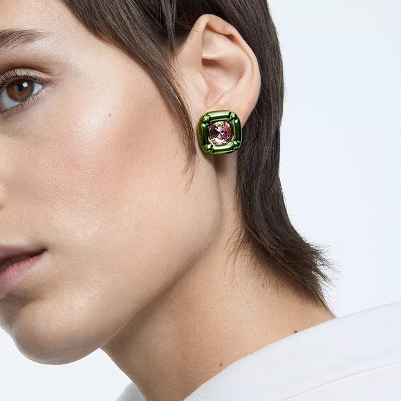 Swarovski Green Dulcis Pink Crystal Stud Earrings - Picture 6 of 6